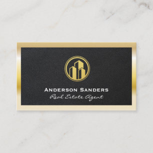 Real Estate Agent   Leather   Gold Metallic Frame Business Card
