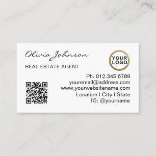 Real Estate Agent Logo QR Code Modern White Business Card