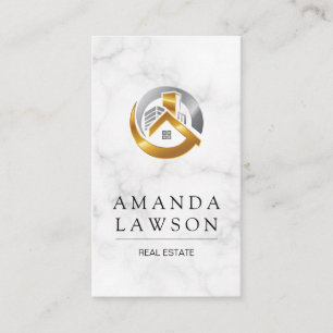 Real Estate Agent Marble Gold Silver Logo Appointment Card