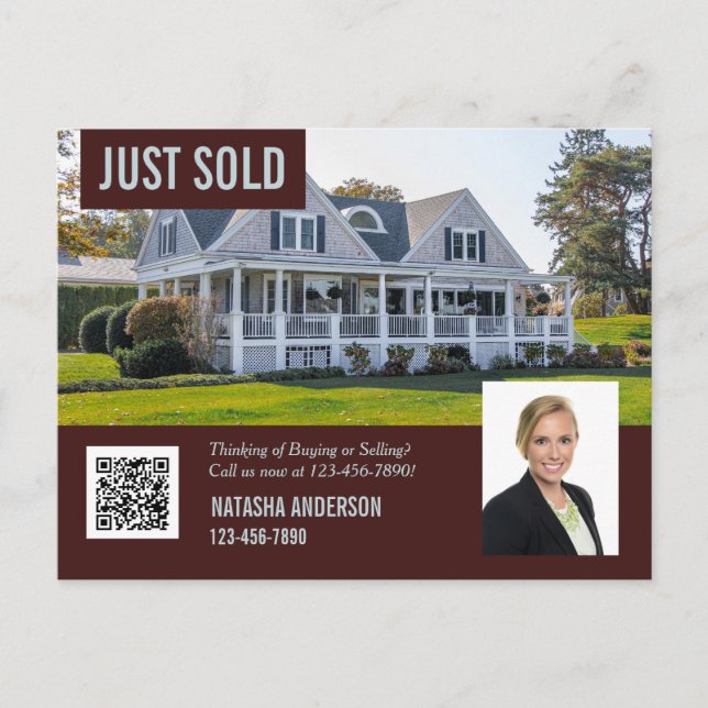 Real Estate Agent Marketing Just Sold QR Code Postcard (Front)