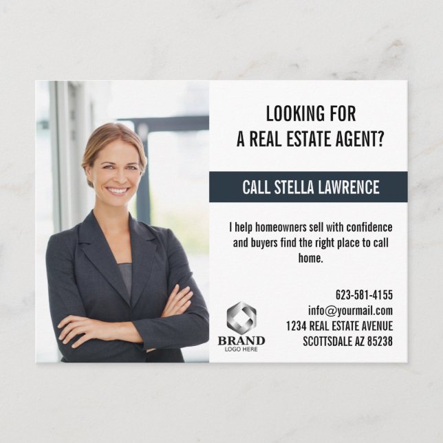 Real Estate Agent Marketing PROMOTION LOGO PHOTO  Postcard (Front)