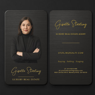 Real Estate Agent Metallic Black Gold Business Card