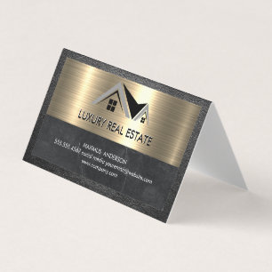 Real Estate Agent   Metallic Gold Leather Business Card