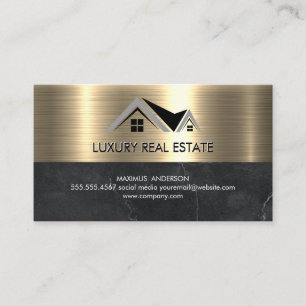 Real Estate Agent Metallic Gold Marble Business Card