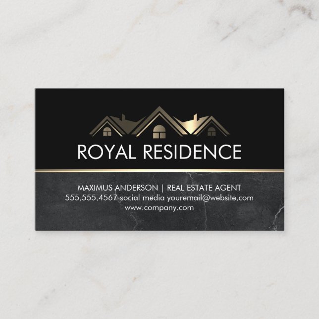 Real Estate Agent | Metallic Gold Marble Business Card (Front)