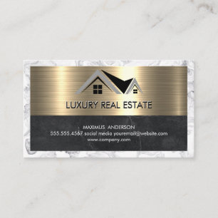Real Estate Agent Metallic Gold Marble Business Card