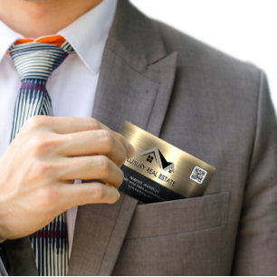 Real Estate Agent   Metallic Gold   QR Code Business Card