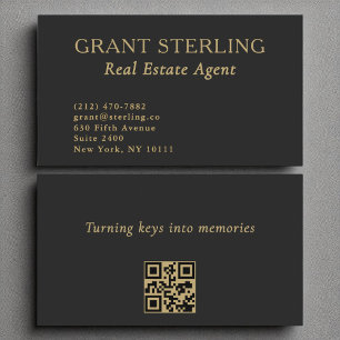 Real Estate Agent Minimalist Black Gold QR Code  Business Card