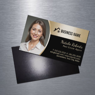 Real Estate Agent Modern Black Gold Realtor Photo Magnetic Business Card
