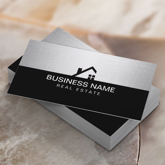 Real Estate Agent Modern Black & Silver Business Card (Creator Uploaded)
