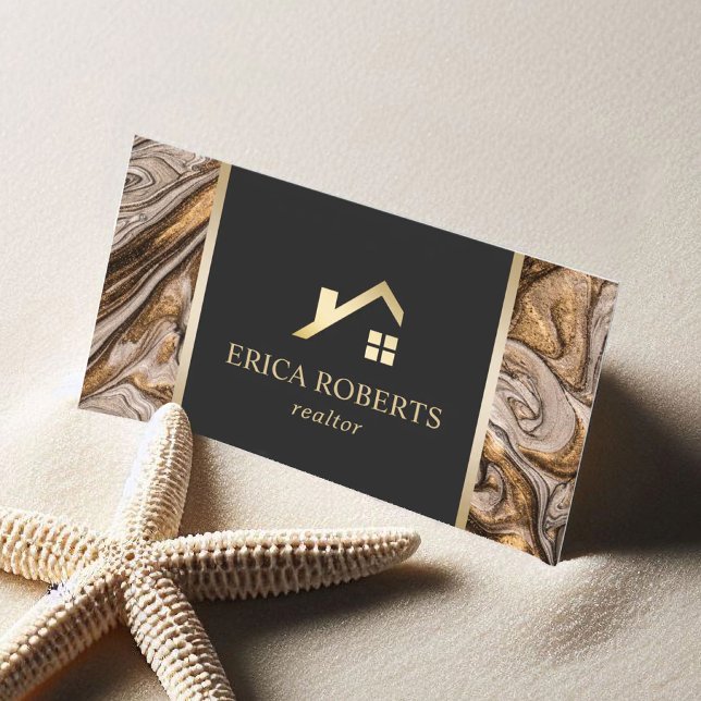 Real Estate Agent Modern Copper & Gold Marble Business Card (Creator Uploaded)
