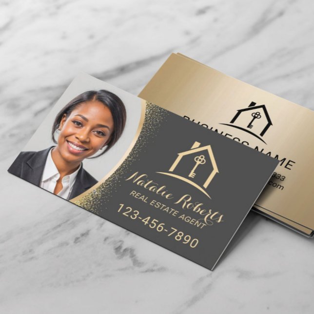 Real Estate Agent Modern Gold Realtor Custom Photo Business Card (Creator Uploaded)
