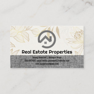 Real Estate Agent Modern Logo Leaves Pattern Business Card
