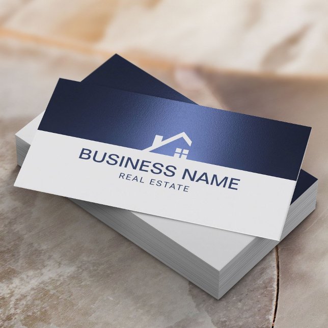 Real Estate Agent Modern Navy Blue Silver Realtor Business Card (Creator Uploaded)