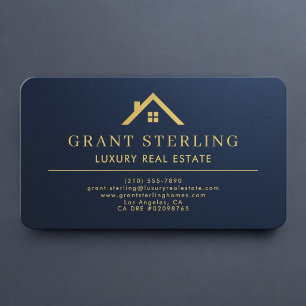 Real Estate Agent Navy Blue Gold Business Card