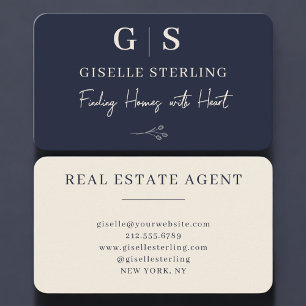 Real Estate Agent Navy Blue Monogram Business Card