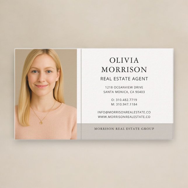 Real Estate Agent Neutral Beige Photo Business Card (Creator Uploaded)