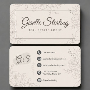 Real Estate Agent Neutral Floral Business Card