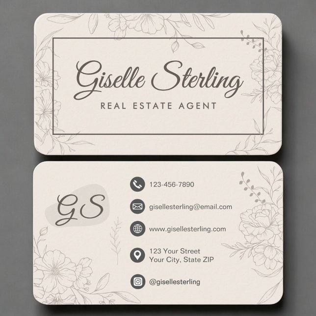 Real Estate Agent Neutral Floral Business Card (Creator Uploaded)