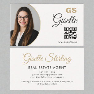 Real Estate Agent Neutral Gold Photo QR Code Business Card
