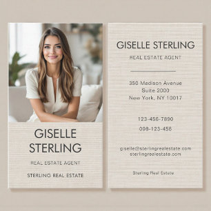 Real Estate Agent Neutral Linen Photo  Business Card