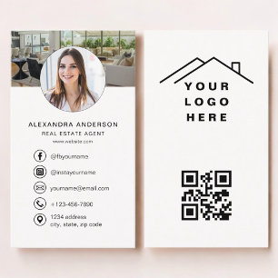  Real Estate Agent  Neutral Photo Logo QR Code Business Card