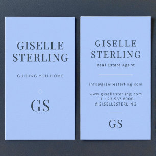 Real Estate Agent Pastel Blue Minimal Monogram Business Card