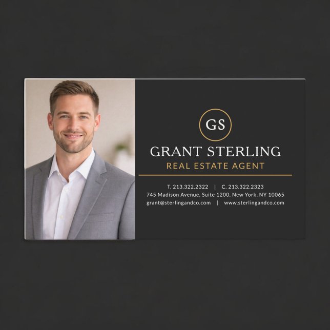 Real Estate Agent Photo Black Gold Business Card (Creator Uploaded)