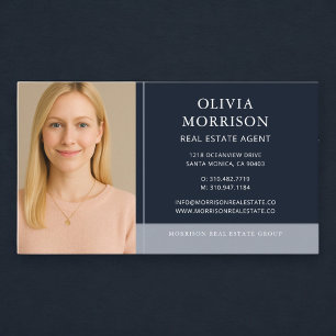 Real Estate Agent Photo Navy Blue Business Card