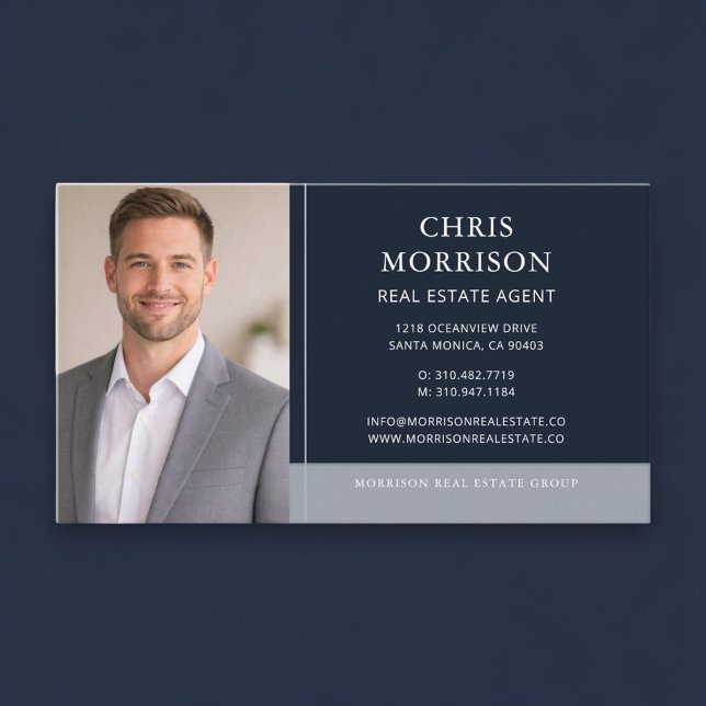 Real Estate Agent Photo Navy Blue Professional Business Card (Creator Uploaded)