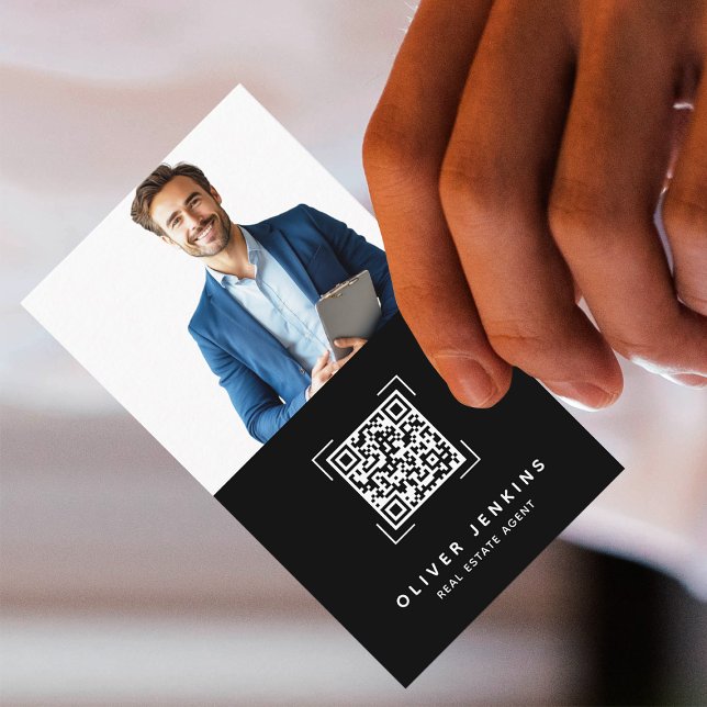 Real Estate Agent Photo QR Code Black and White Business Card (Creator Uploaded)