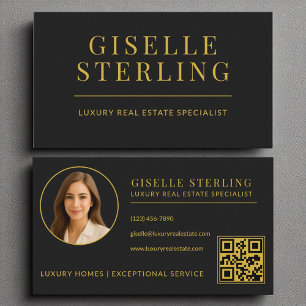 Real Estate Agent QR Code Black Gold Business Card