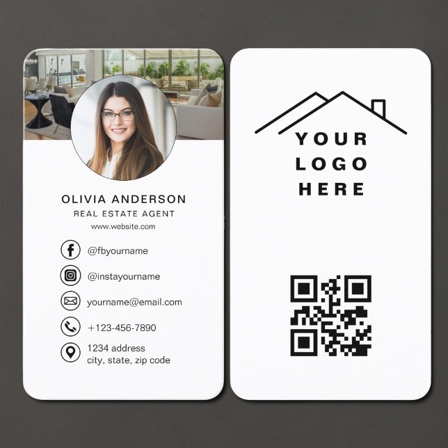Real Estate Agent QR Code Photo Logo Business Card (Creator Uploaded)
