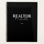 Real Estate Agent Realtor Appointment Book Planner<br><div class="desc">A black modern real estate agent name planner design featuring a stylish script typography. A lovely realtor custom gift.</div>