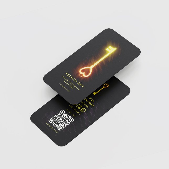 Real Estate Agent Realtor Glowing Love Key Business Card (Creator Uploaded)