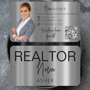Real Estate Agent Realtor Photo QR Code Faux Metal Business Card