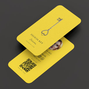 Real Estate Agent Realtor Photo Yellow Key Business Card