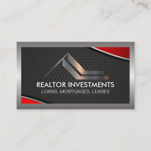 Real Estate Agent Red Metallic Borders Busines Business Card