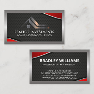 Real Estate Agent Red Metallic Borders Business Card