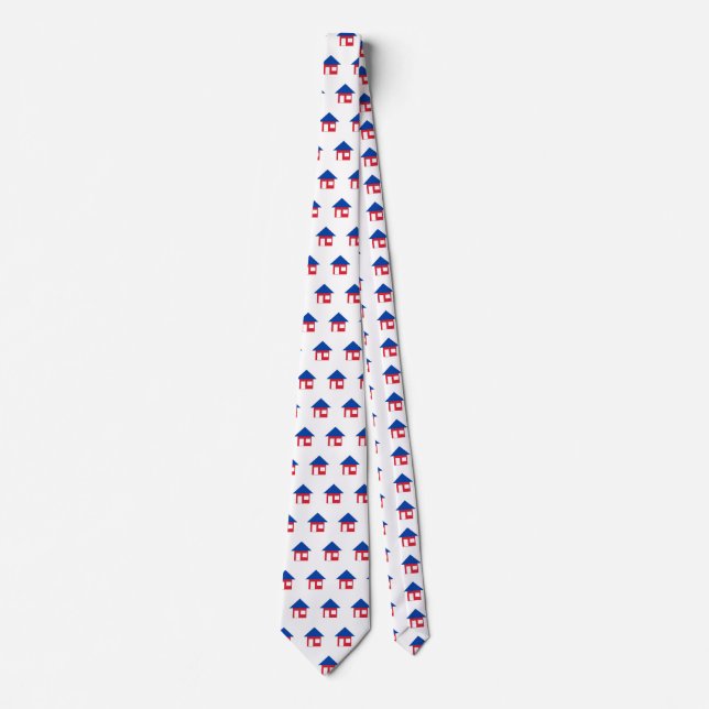 Real Estate Agent Red White Blue House Tie (Front)