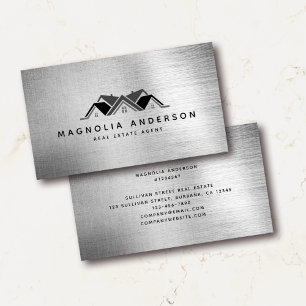 Real Estate Agent Silver Brushed Metal Business Card