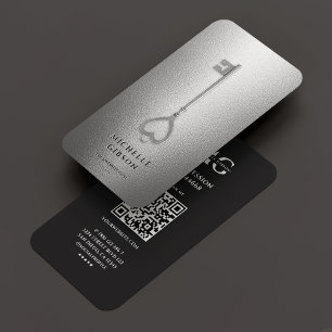 Real Estate Agent Silver Key Modern Realtor  Business Card