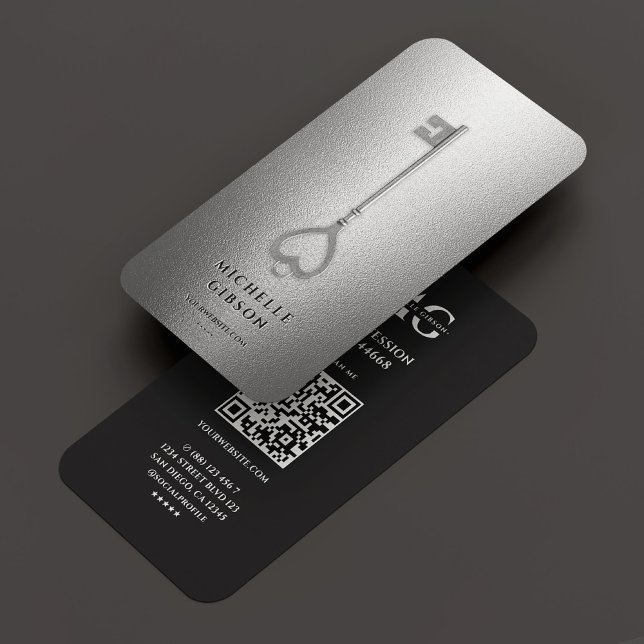 Real Estate Agent Silver Key Modern Realtor  Business Card (Real Estate Agent Silver Key Modern Realtor Business Card
)