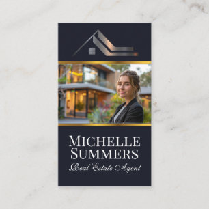 Real Estate Agent Standing in Front of Modern Home Business Card