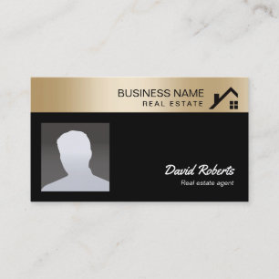 Real Estate Agent with Photo Gold Border Business Card