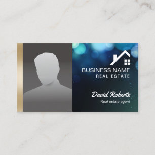 Real Estate Agent with Photo Modern Bokeh Lights Business Card