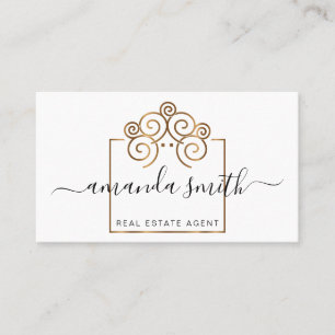 Real estate agent with treehouse in gold business card