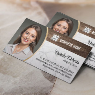 Real Estate Agent Wood & Marble Realtor Photo Business Card