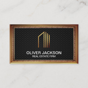 Real Estate   Antique Gold Border   Black Mesh Business Card