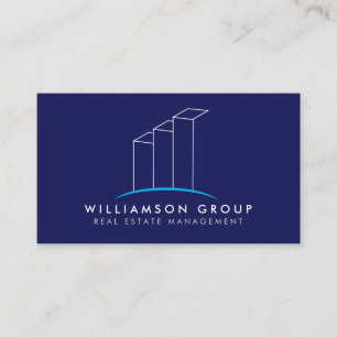 Real Estate, Architect, Building Logo on Blue Business Card